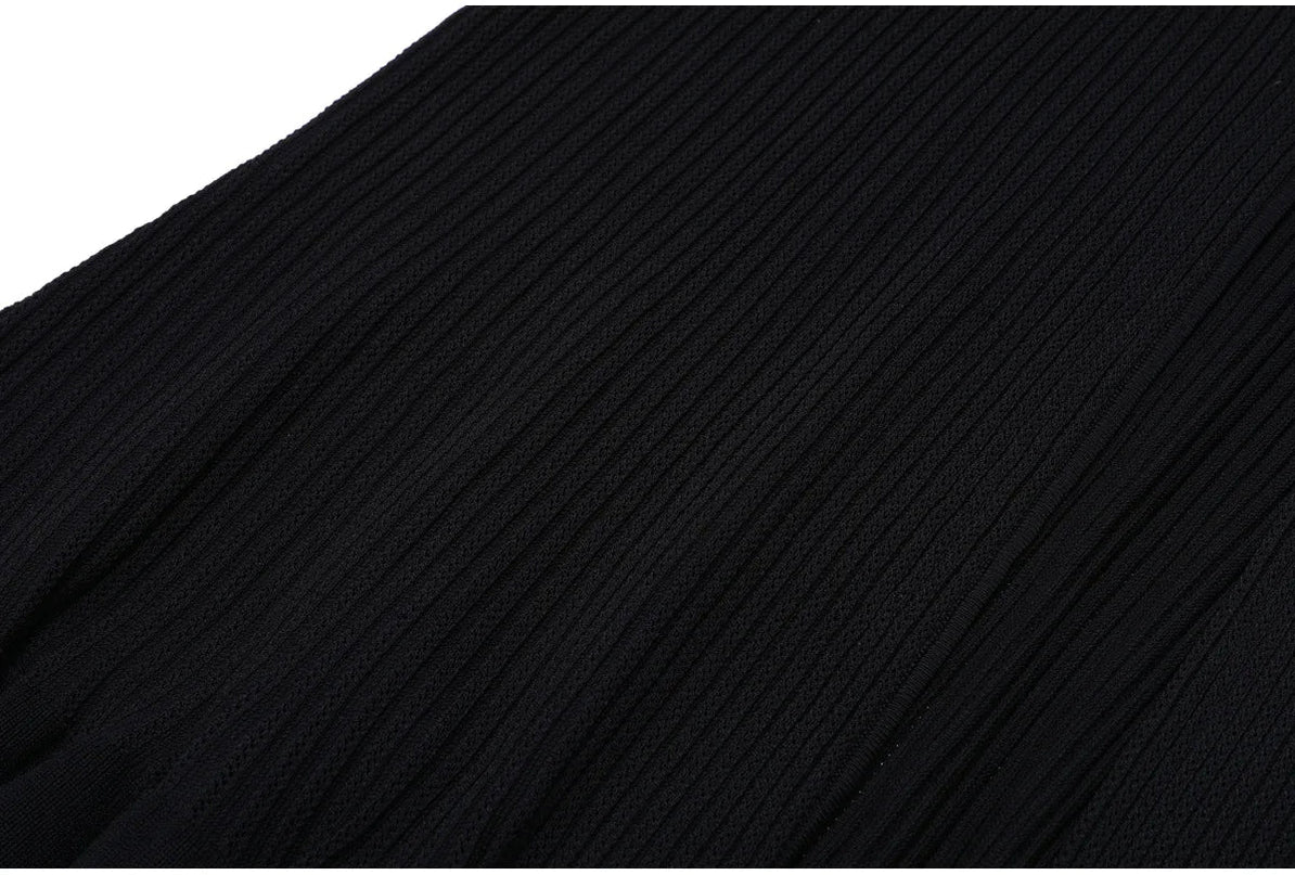 Van Hoef Black Knit Maxi Dress with Double-Breasted Front and Lapel Neckline