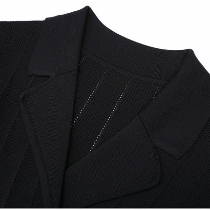 Van Hoef Black Knit Maxi Dress with Double-Breasted Front and Lapel Neckline for Women