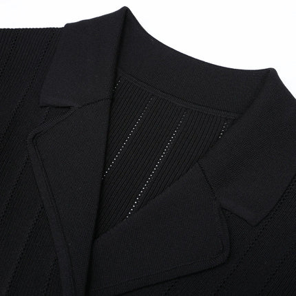 Van Hoef Black Knit Maxi Dress with Double-Breasted Front and Lapel Neckline for Women