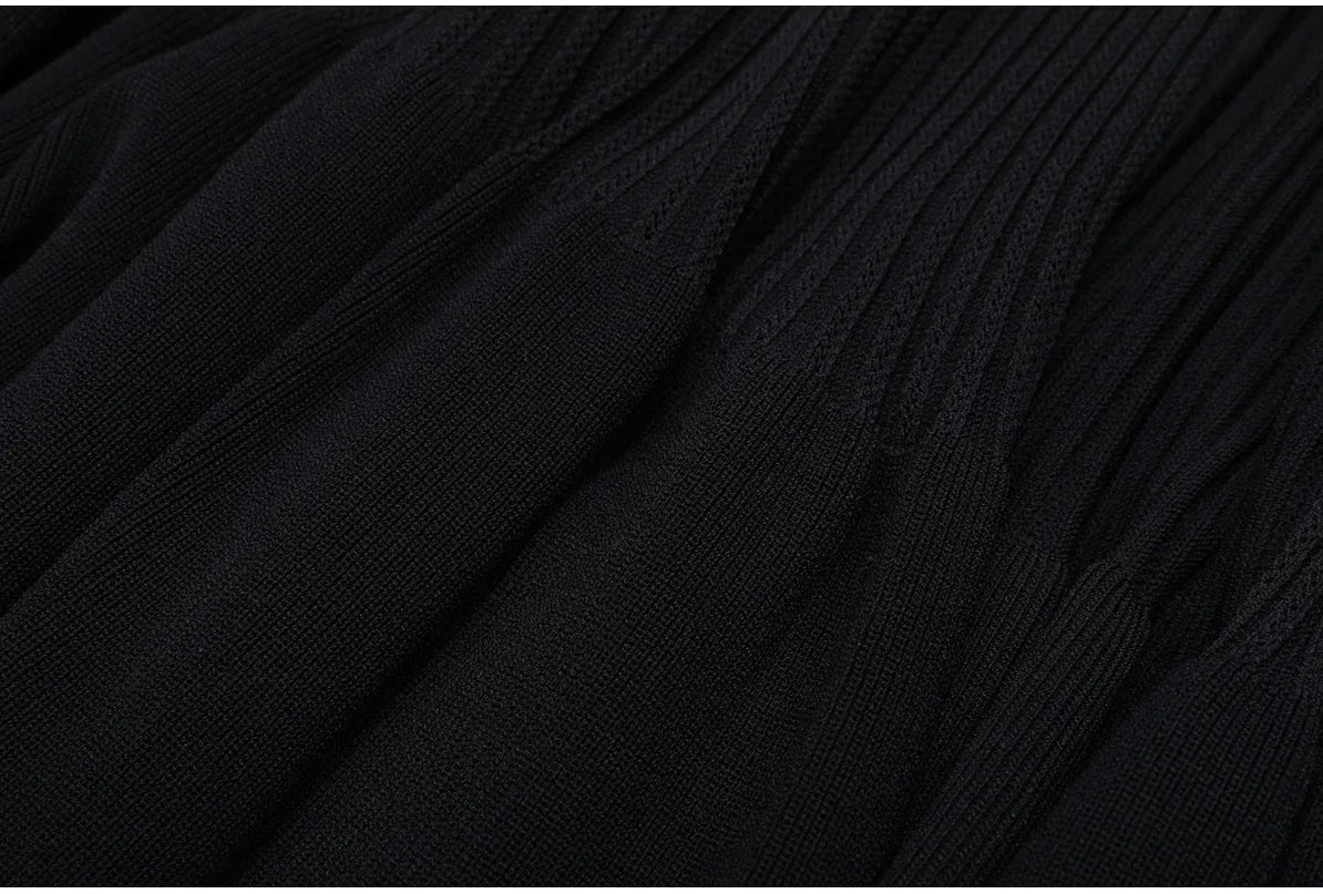 Van Hoef Black Knit Maxi Dress with Double-Breasted Front and Lapel Neckline for Women