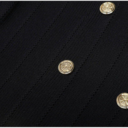 Van Hoef Black Knit Maxi Dress with Double-Breasted Front and Lapel Neckline for Women