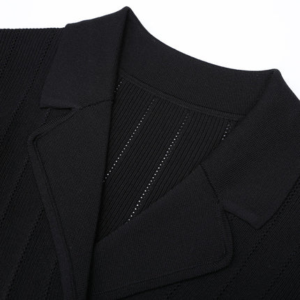 Van Hoef Black Knit Maxi Dress with Double-Breasted Front and Lapel Neckline for Women