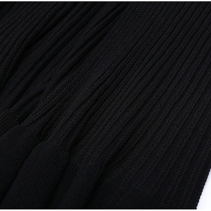 Van Hoef Black Knit Maxi Dress with Double-Breasted Front and Lapel Neckline for Women