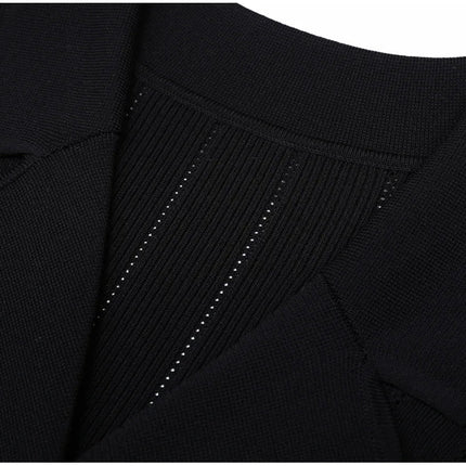 Van Hoef Black Knit Maxi Dress with Double-Breasted Front and Lapel Neckline for Women