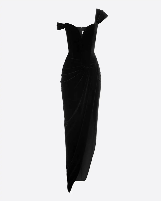 Van Hoef Black Off-Shoulder Maxi Dress