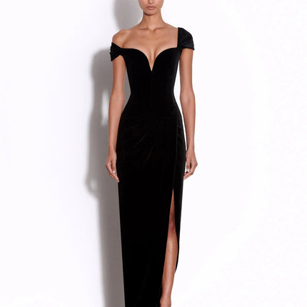 Van Hoef Black Off-Shoulder Maxi Dress for Formal Events and Weddings