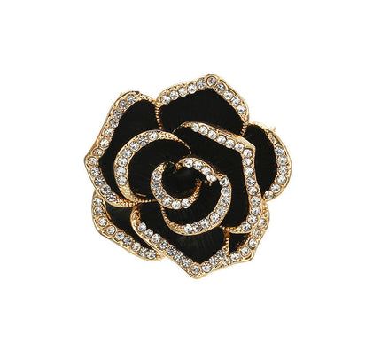 Van Hoef Black Rose Diamond Brooch