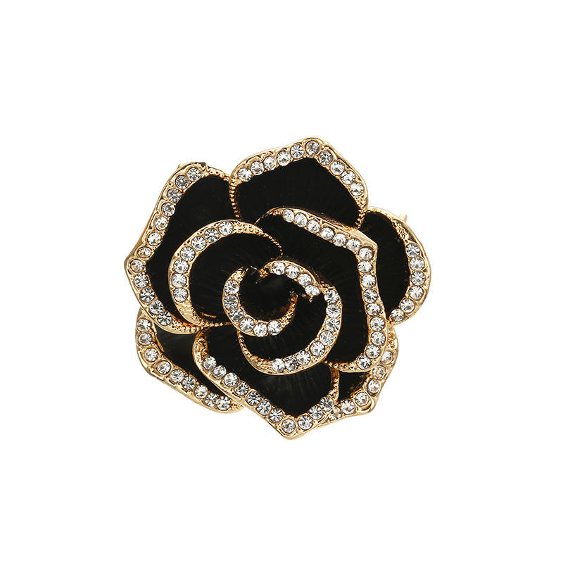Van Hoef Black Rose Diamond Brooch