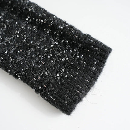 Van Hoef Black Sparkle Knit Cardigan with Gold-Tone Buttons and Adjustable Tie Waist
