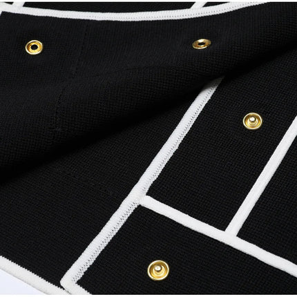 Van Hoef Black Two-Piece Set with White Contrast Trim Jacket and Wide-Leg Pants