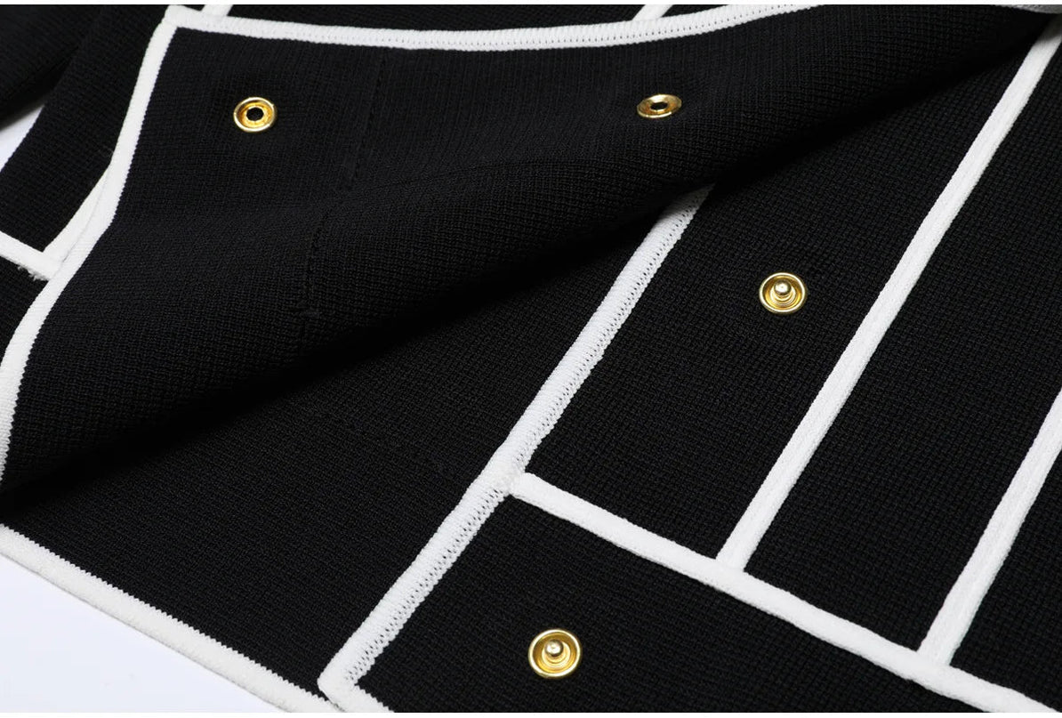 Van Hoef Black Two-Piece Set with White Contrast Trim Jacket and Wide-Leg Pants