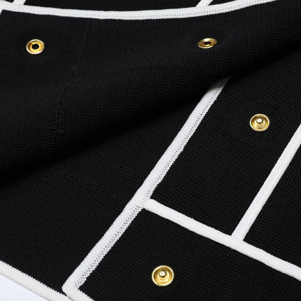 Van Hoef Black Two-Piece Set with White Trim Jacket and Wide-Leg Pants