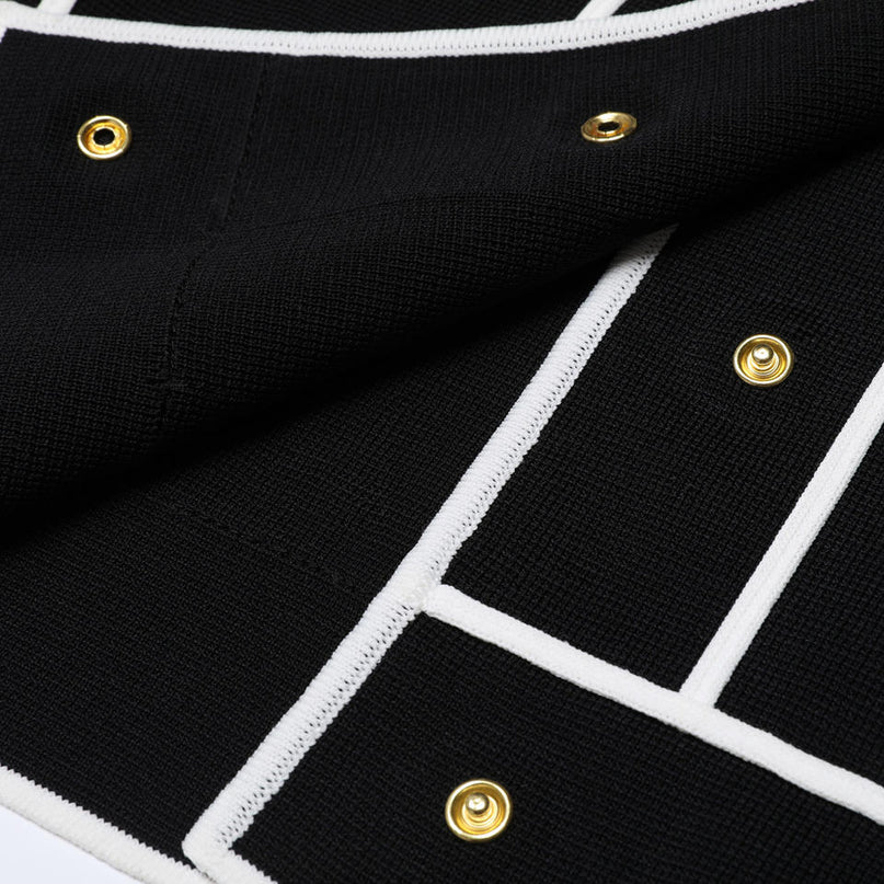 Van Hoef Black Two-Piece Set with White Trim Jacket and Wide-Leg Pants