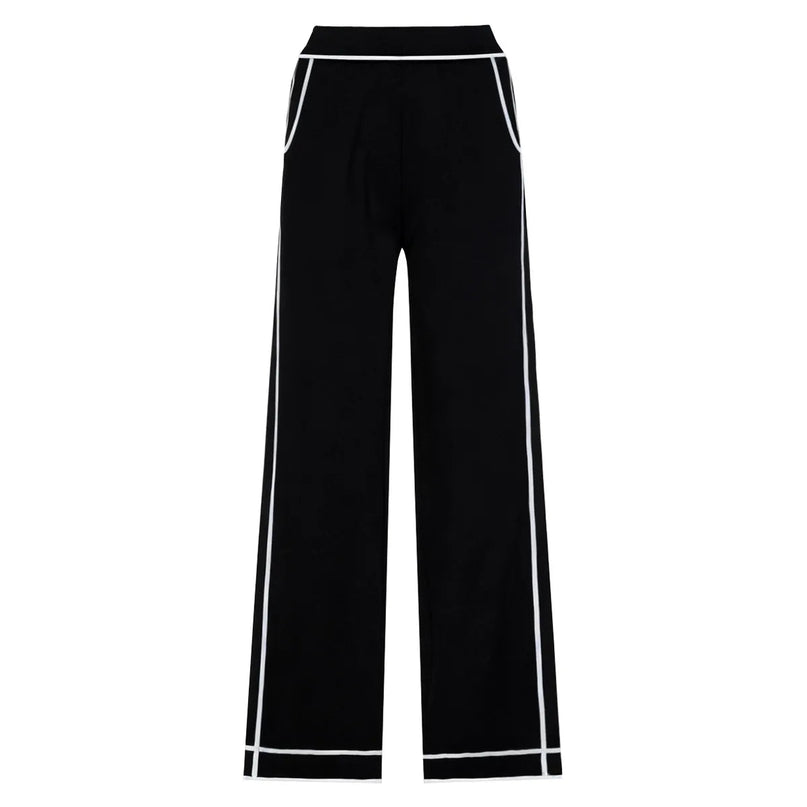 Van Hoef Black Two-Piece Set with White Contrast Trim