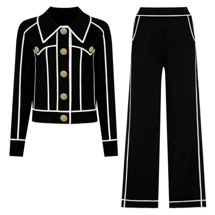 Van Hoef Black Two-Piece Set with White Contrast Trim