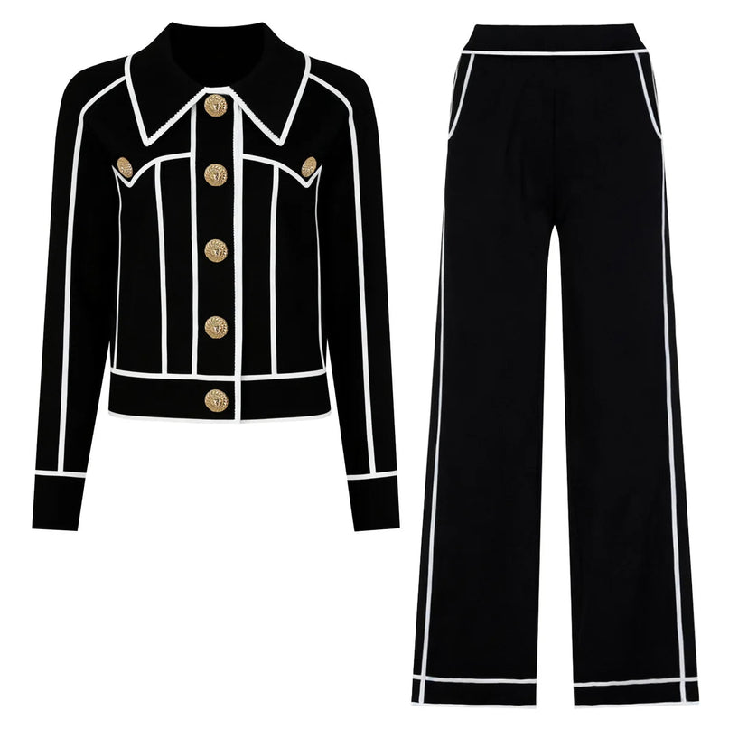 Van Hoef Black Two-Piece Set with White Contrast Trim