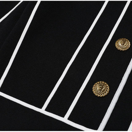 Van Hoef Black Two-Piece Set with White Trim Jacket and Wide-Leg Pants