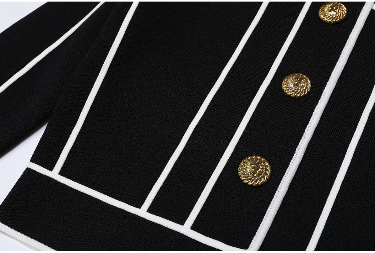 Van Hoef Black Two-Piece Set with White Trim Jacket and Wide-Leg Pants