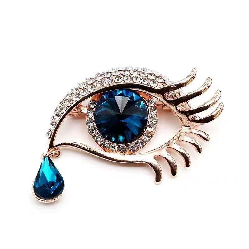 Van Hoef Blue Gemstone Eye Brooch