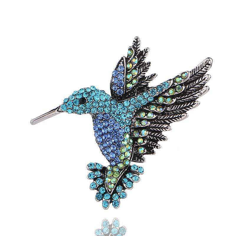 Van Hoef Blue Hummingbird Crystal Brooch