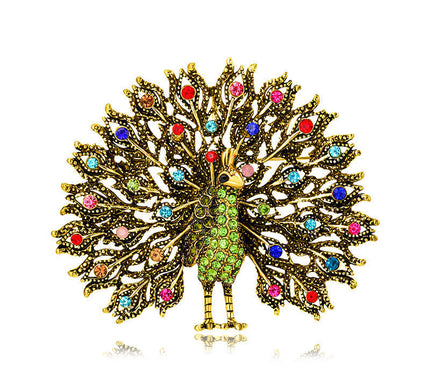Van Hoef brooch Gold Peacock Design Crystal Statement Accessory Elegance Feminine Charm