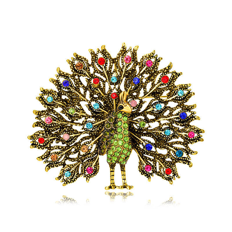 Van Hoef brooch Gold Peacock Design Crystal Statement Accessory Elegance Feminine Charm