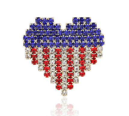 Van Hoef brooch Red White Blue Rhinestone Heart Shape Patriotic Jewelry