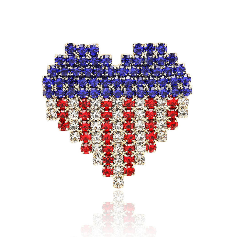 Van Hoef brooch Red White Blue Rhinestone Heart Shape Patriotic Jewelry
