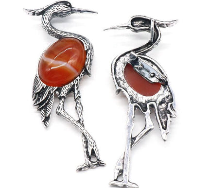 Van Hoef brooch Silver Bird Agate Gemstone Alloy Metal Accessory