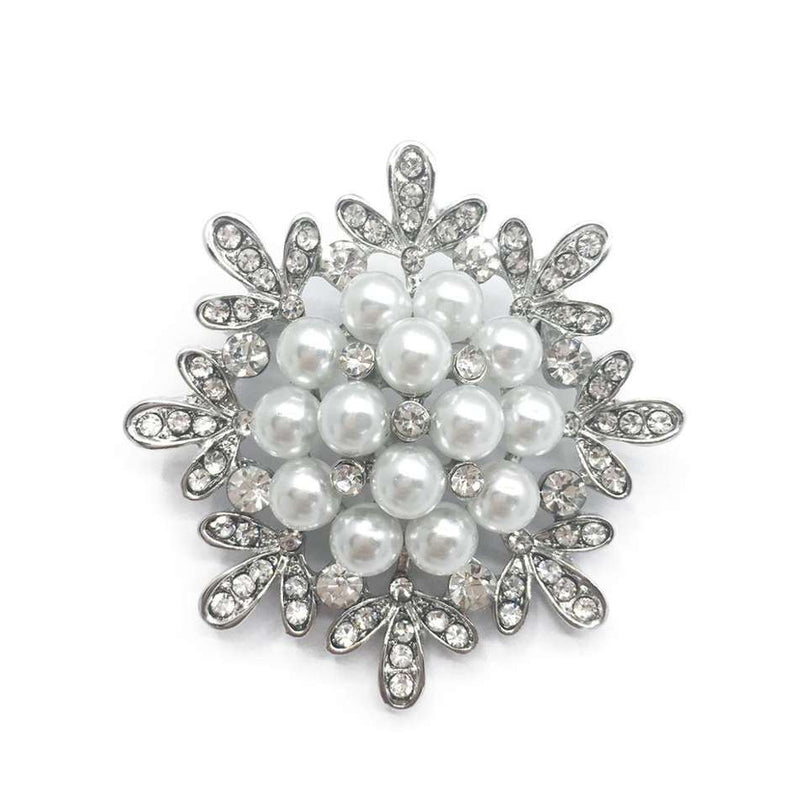 Van Hoef brooch Silver Rhinestones Pearls Floral Design