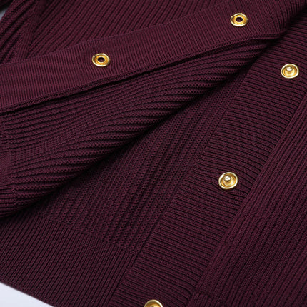 Van Hoef burgundy ribbed cardigan and halter mini dress set