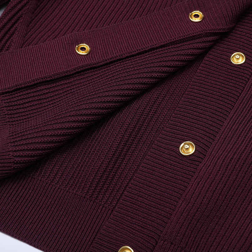 Van Hoef burgundy ribbed cardigan and halter mini dress set