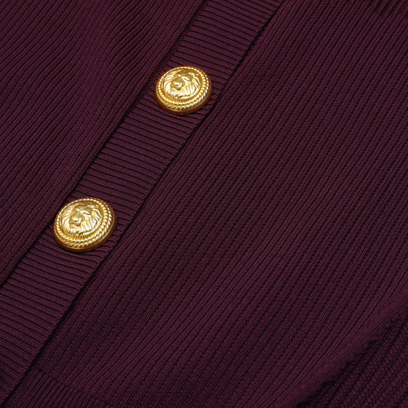 Van Hoef burgundy ribbed cardigan and halter mini dress set
