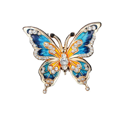 Van Hoef butterfly brooch in Blue and Orange enamel with diamond embellishments