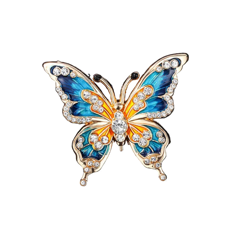 Van Hoef butterfly brooch in Blue and Orange enamel with diamond embellishments