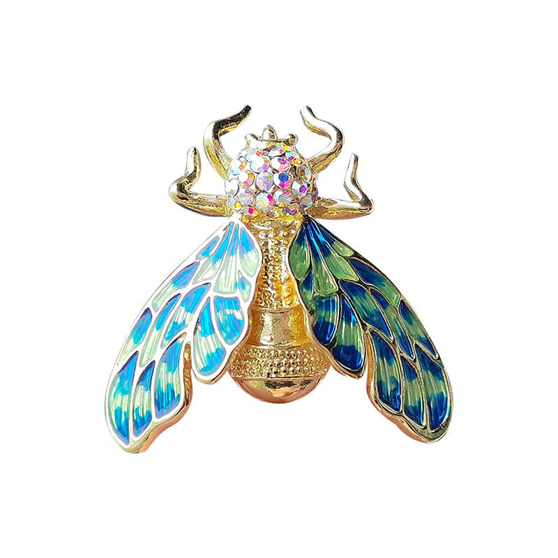 Van Hoef Gold Bee Brooch with Gemstone Accent