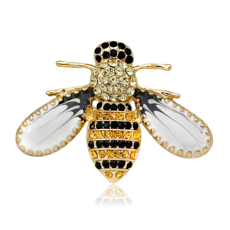 Van Hoef Gold Bee Brooch with Crystals