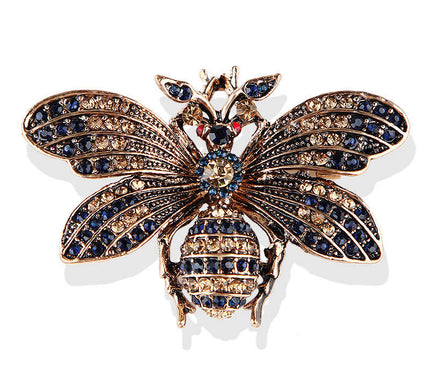 Van Hoef gold bee brooch with rhinestones