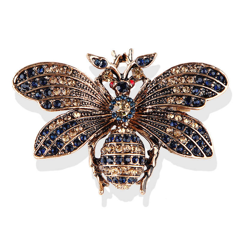 Van Hoef gold bee brooch with rhinestones