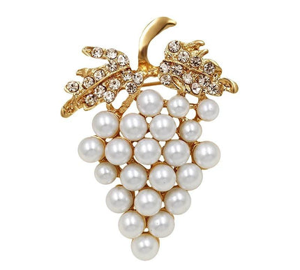 Van Hoef Gold Brooch with Imitation Pearls and Rhinestones