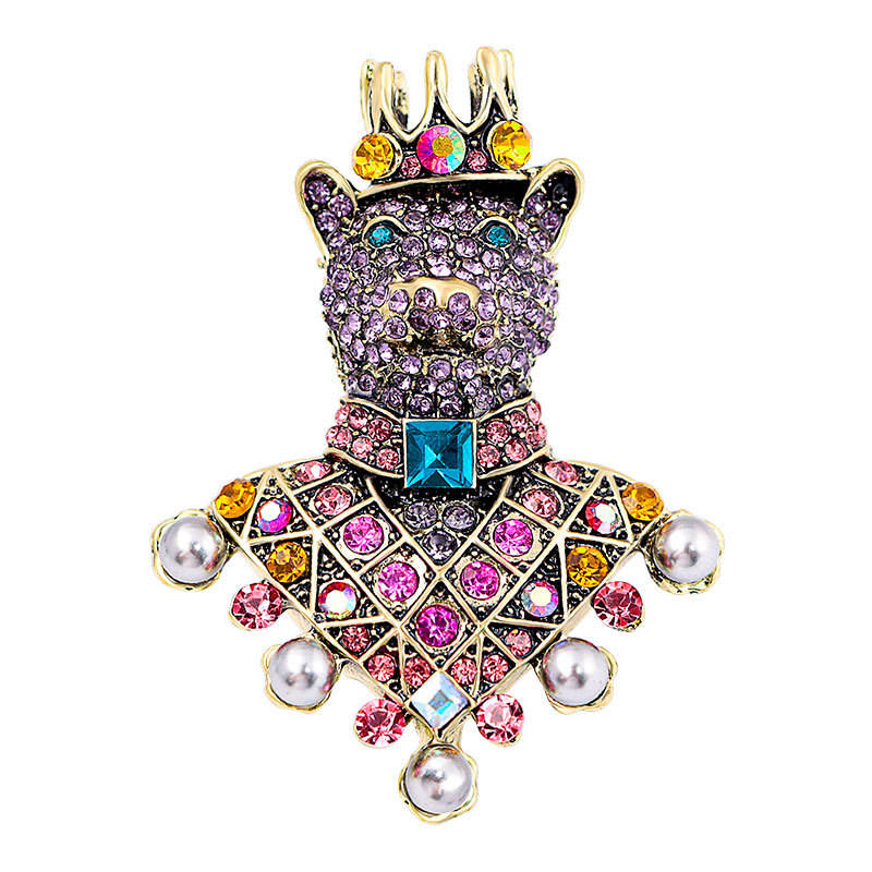 Van Hoef Gold Diamond Bear Brooch