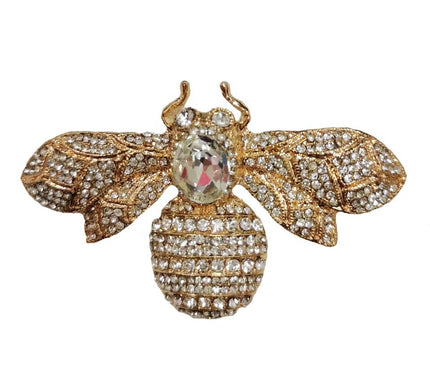 Van Hoef Gold Hornet Bee Brooch with Clear Crystals