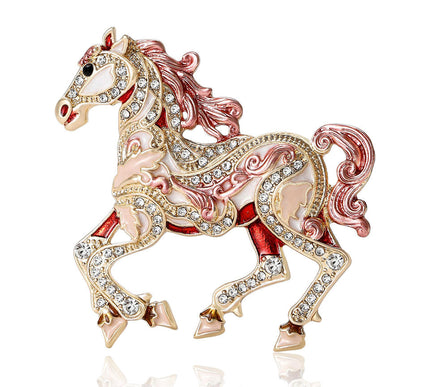 Van Hoef Gold Horse Brooch with Rhinestones