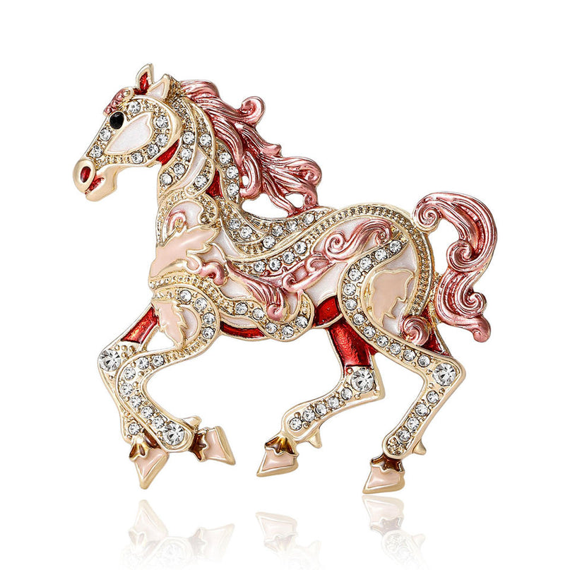 Van Hoef Gold Horse Brooch with Rhinestones