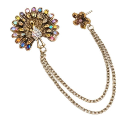 Van Hoef gold peacock brooch pin with vibrant stones