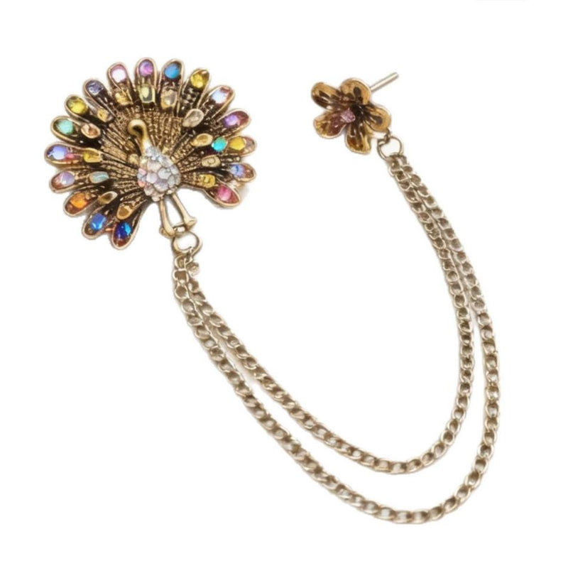 Van Hoef gold peacock brooch pin with vibrant stones