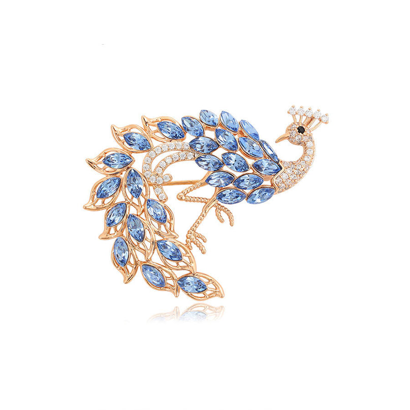 Van Hoef Gold Peacock Brooch with Blue Stones