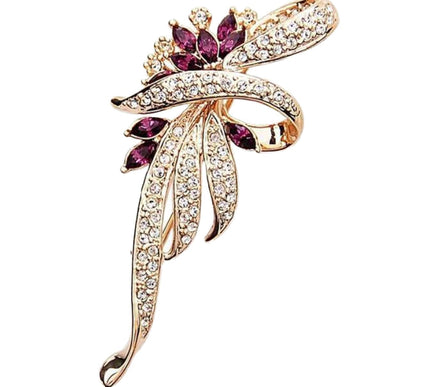 Van Hoef gold vintage brooch with crystal flowers and rhinestone accents
