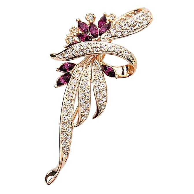 Van Hoef gold vintage brooch with crystal flowers and rhinestone accents
