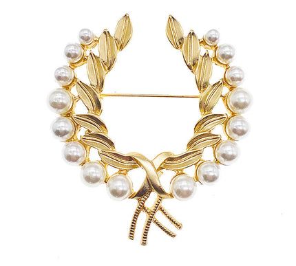 Van Hoef Gold Wheat and Pearl Brooch